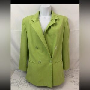 Fundamental Things Petites Double Breasted Lined Blazer Womens 10P Green Coat J1